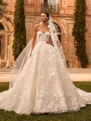 Vestido de novia Seaborn de Pronovias con silueta princesa, escote corazón y falda de tul con encaje - Modas y Confecciones Breatriz